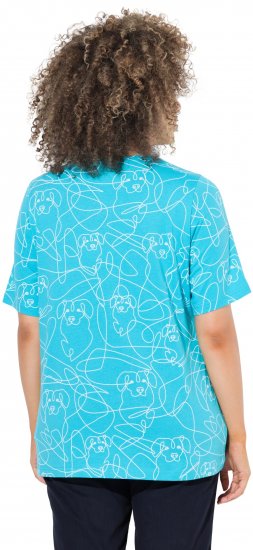 Ulla Popken Abstract Animal Print Short Sleeve Tee Deep Aqua - Tiskana majica za žene - 