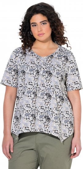 Ulla Popken Half-sleeve A-line V-neck Pointed Hem Animal Pattern T-shirt Moss - Tiskana majica za žene - 