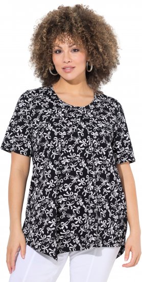 Ulla Popken Bow Print Short Sleeve Pointed Hem Tee Black - Tiskana majica za žene - 