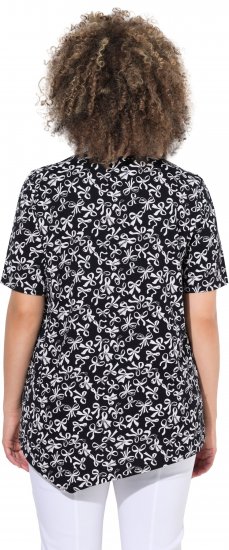 Ulla Popken Bow Print Short Sleeve Pointed Hem Tee Black - Tiskana majica za žene - 