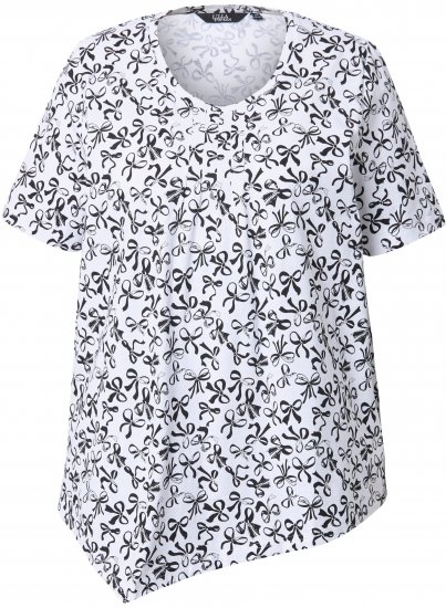 Ulla Popken Bow Print Short Sleeve Pointed Hem Tee Snow White - Tiskana majica za žene - 