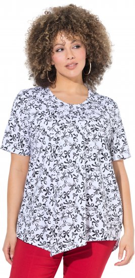 Ulla Popken Bow Print Short Sleeve Pointed Hem Tee Snow White - Tiskana majica za žene - 