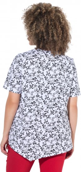 Ulla Popken Bow Print Short Sleeve Pointed Hem Tee Snow White - Tiskana majica za žene - 