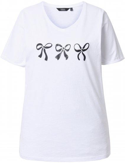 Ulla Popken Bow Short Sleeve Graphic Tee Snow White - Tiskana majica za žene - 