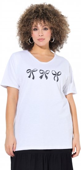 Ulla Popken Bow Short Sleeve Graphic Tee Snow White - Tiskana majica za žene - 