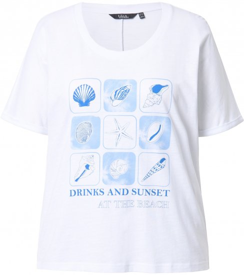 Ulla Popken Drinks And Sunset Graphic Tee Snow White - Tiskana majica za žene - 