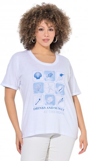 Ulla Popken Drinks And Sunset Graphic Tee Snow White - Tiskana majica za žene - 