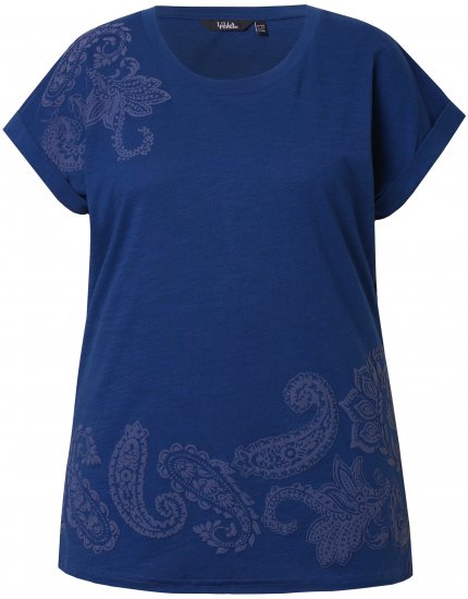 Ulla Popken Textured Paisley Motif Cap Sleeve Tee Navy - Tiskana majica za žene - 