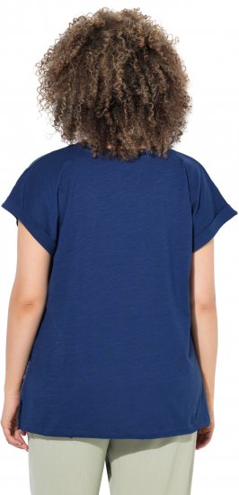 Ulla Popken Textured Paisley Motif Cap Sleeve Tee Navy - Tiskana majica za žene - 