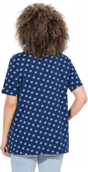 Ulla Popken Tile Print Short Sleeve Pleated Tee Dark Blue - Tiskana majica za žene - 
