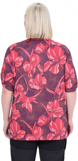 Ulla Popken Quick Drying Flower Print Short Sleeve Tee Dark Cherry - Tiskana majica za žene - 