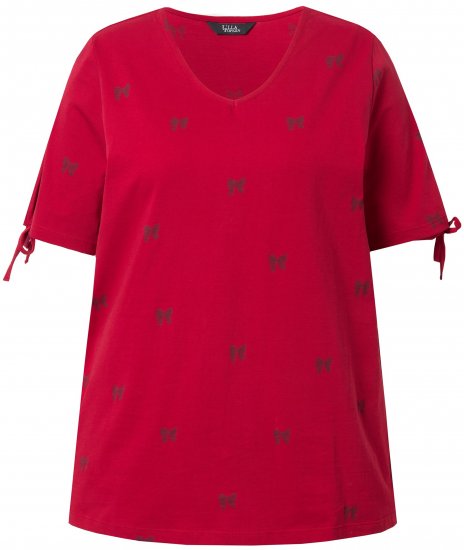 Ulla Popken Bow Print Split Sleeve Tee Ruby Red - Tiskana majica za žene - 