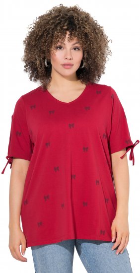 Ulla Popken Bow Print Split Sleeve Tee Ruby Red - Tiskana majica za žene - 