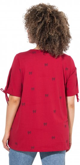Ulla Popken Bow Print Split Sleeve Tee Ruby Red - Tiskana majica za žene - 