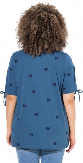 Ulla Popken Bow Print Split Sleeve Tee Indigo Denim - Tiskana majica za žene - 