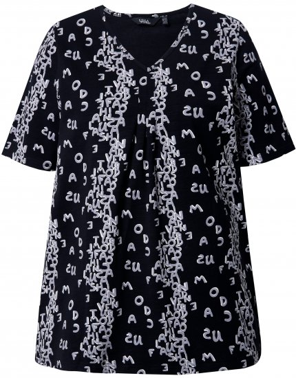Ulla Popken Letter Print Short Sleeve Tee Black - Tiskana majica za žene - 