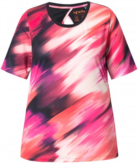 Ulla Popken Cutout Abstract Print Short Sleeve Tee Hibiscus Red - Tiskana majica za žene - 