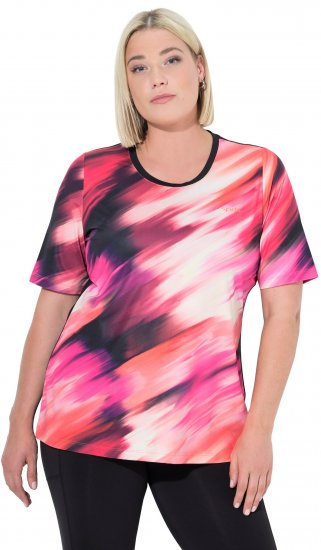Ulla Popken Cutout Abstract Print Short Sleeve Tee Hibiscus Red - Tiskana majica za žene - 