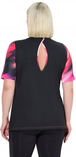 Ulla Popken Cutout Abstract Print Short Sleeve Tee Hibiscus Red - Tiskana majica za žene - 