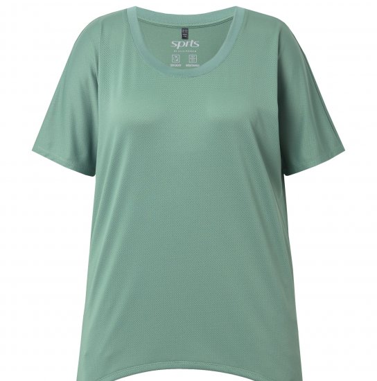 Ulla Popken Quick Drying Pointed Hem Stretch Fit Tee Ivy Green - Majice - 