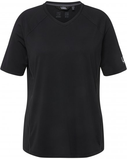 Ulla Popken Piping Accent Functional UVP 50+ Stretch Knit Top Black - Majice - 