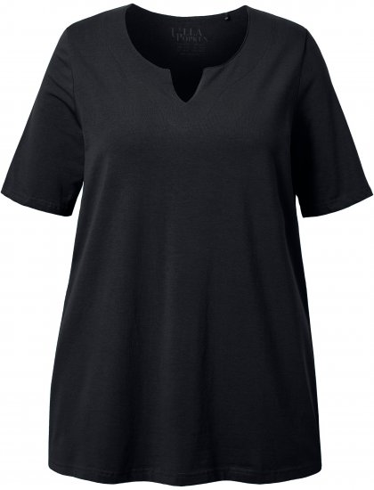 Ulla Popken Essential Notch Neck Stretch Tee Black - Majice - 
