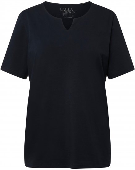Ulla Popken Essential Notch Neck Stretch Tee Navy Blue - Majice - 