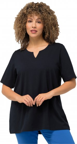 Ulla Popken Essential Notch Neck Stretch Tee Navy Blue - Majice - 