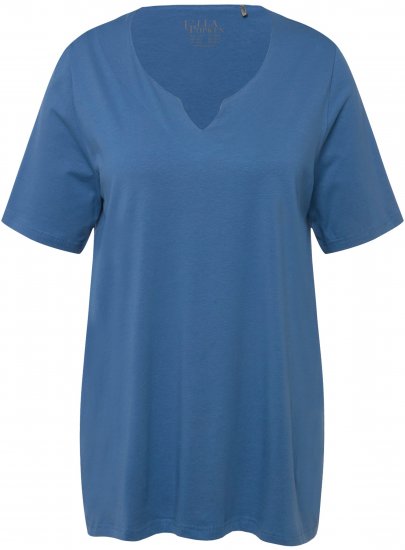 Ulla Popken Essential Notch Neck Stretch Tee Denim Blue - Majice - 
