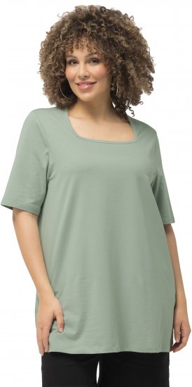 Ulla Popken Essential Square Neck Stretch Tee Light Moss Green - Majice - 