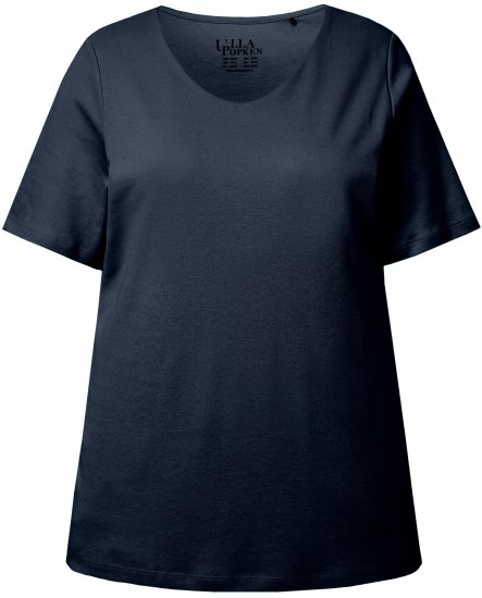 Ulla Popken Double Layer Rounded V-Neck Slim Fit Tee Navy Blue - Majice - 