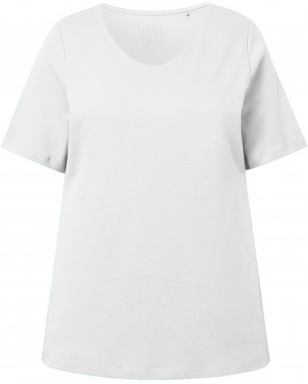 Ulla Popken Double Layer Rounded V-Neck Slim Fit Tee Snow White - Majice - 