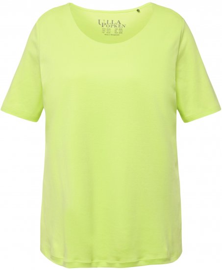 Ulla Popken Double Layer Rounded V-Neck Slim Fit Tee Lime Green - Majice - 