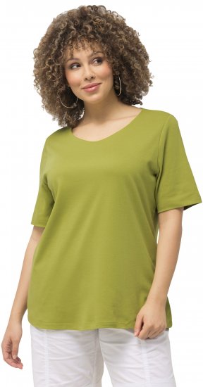 Ulla Popken Double Layer Rounded V-Neck Slim Fit Tee Apple Green - Majice - 