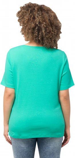 Ulla Popken Double Layer Rounded V-Neck Slim Fit Tee Turquioise Green - Majice - 