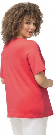 Ulla Popken Double Layer Rounded V-Neck Slim Fit Tee Dark Coral - Majice - 