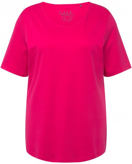 Ulla Popken Double Layer Rounded V-Neck Slim Fit Tee Magenta Pink - Majice - 