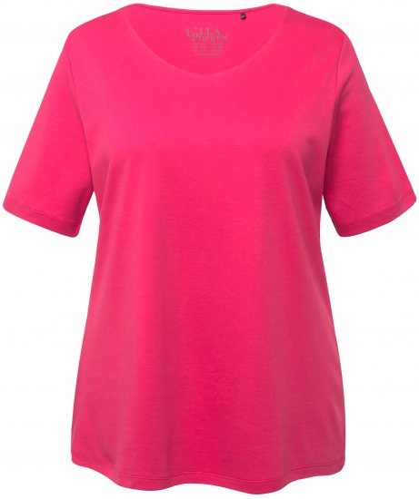 Ulla Popken Double Layer Rounded V-Neck Slim Fit Tee Dark Pink - Majice - 