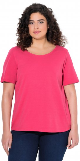 Ulla Popken Double Layer Rounded V-Neck Slim Fit Tee Dark Pink - Majice - 
