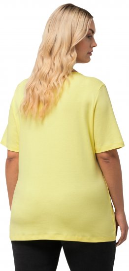 Ulla Popken Double Layer Rounded V-Neck Slim Fit Tee Lemon Yellow - Majice - 