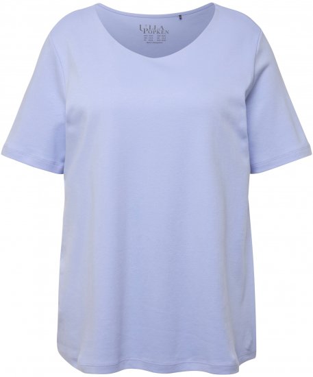 Ulla Popken Double Layer Rounded V-Neck Slim Fit Tee Pale Blue - Majice - 