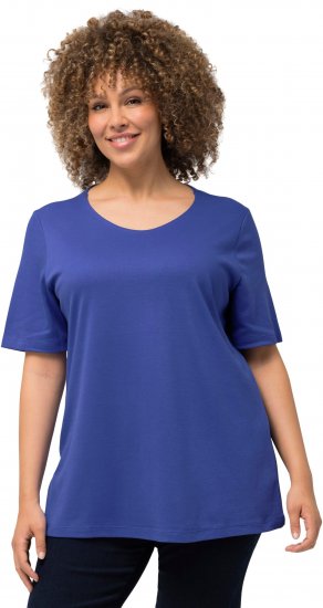 Ulla Popken Double Layer Rounded V-Neck Slim Fit Tee Blue Purple - Majice - 