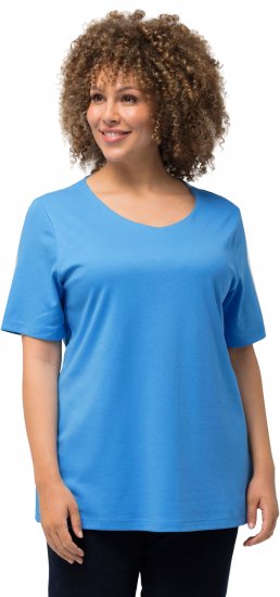 Ulla Popken Double Layer Rounded V-Neck Slim Fit Tee Sky Blue - Majice - 