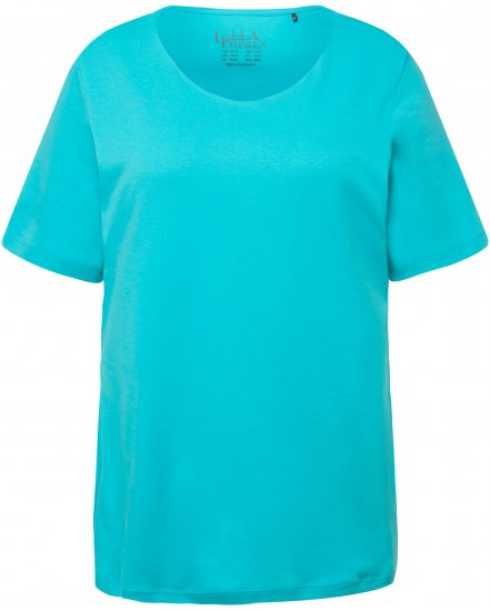 Ulla Popken Double Layer Rounded V-Neck Slim Fit Tee Deep Aqua - Majice - 