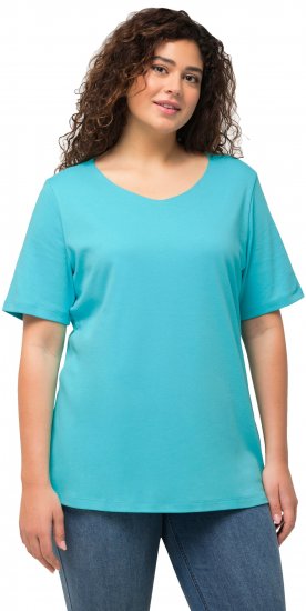 Ulla Popken Double Layer Rounded V-Neck Slim Fit Tee Deep Aqua - Majice - 