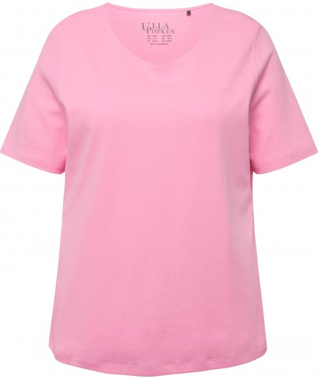 Ulla Popken Double Layer Rounded V-Neck Slim Fit Tee Light Pink - Majice - 