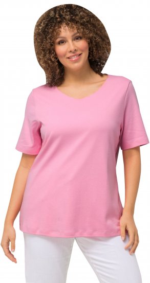 Ulla Popken Double Layer Rounded V-Neck Slim Fit Tee Light Pink - Majice - 