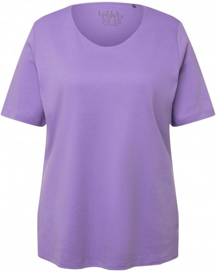 Ulla Popken Double Layer Rounded V-Neck Slim Fit Tee Pale Lilac - Majice - 