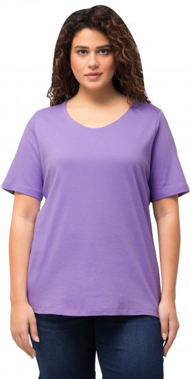 Ulla Popken Double Layer Rounded V-Neck Slim Fit Tee Pale Lilac - Majice - 