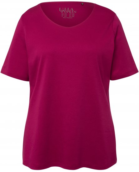 Ulla Popken Double Layer Rounded V-Neck Slim Fit Tee Magnolia Red - Majice - 